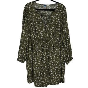 Old Navy Dress Floral LS Pockets Cottagecore Peasant Olive Green Size 2X